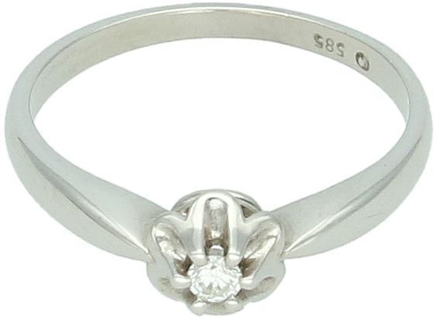 Pierścionek z brylantem 0,05 ct – białe złoto 585 – DIAMENT, klasyczny styl.jpg